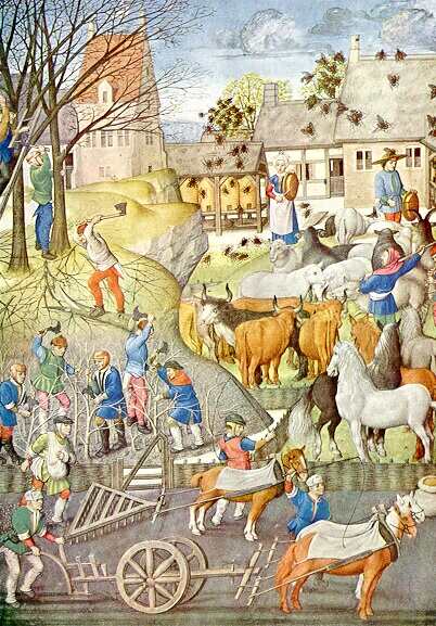 Medieval farm with insects