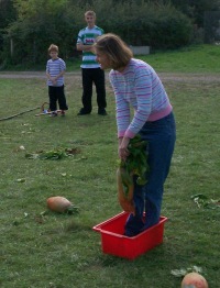 A woman attempting to hurl without success